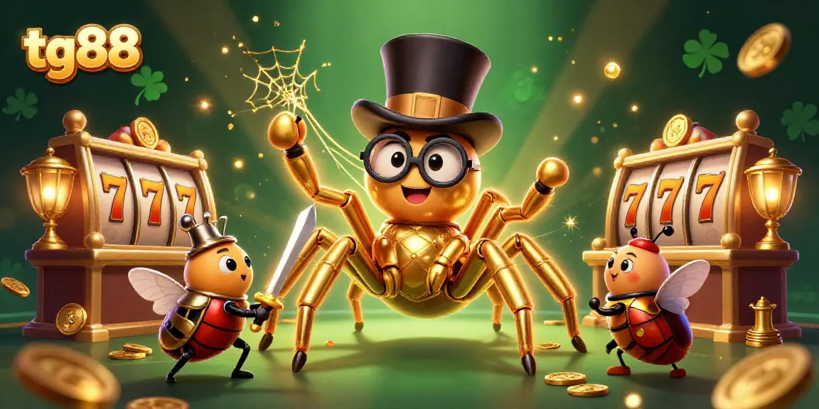 Experience thrilling gameplay at tg88 with a golden tarantula and beetle knight in a vibrant casino setting.