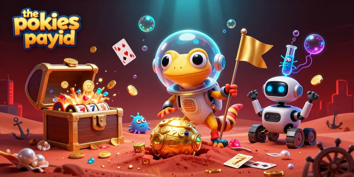 The pokies payid showcase with a Martian gecko finding a casino amidst riches and vibrant elements
